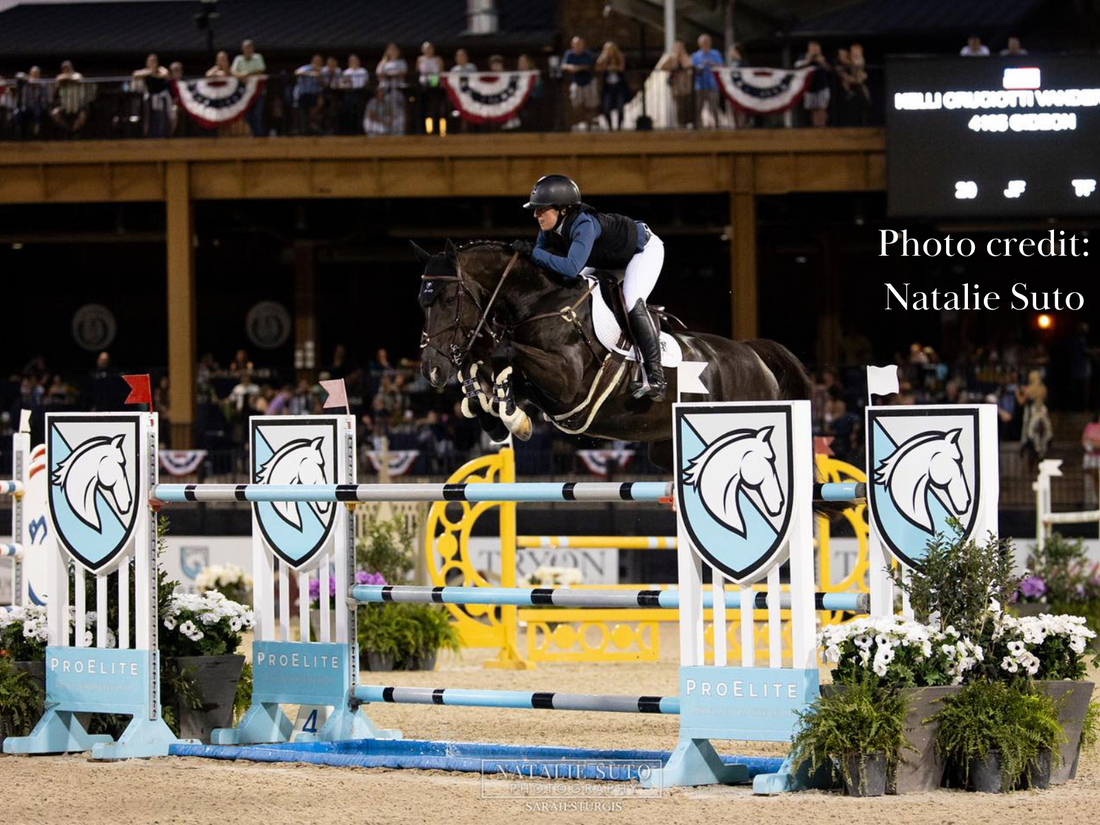 Kelli Cruciotti Vanderveen and her horse Gideon jumping at Tryon International Equestrian Center