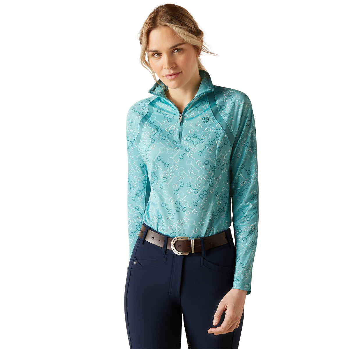 Ariat Ladies Sunstopper 3.0 1 4 Zip Baselayer Shirt Small Marine Blue Bit