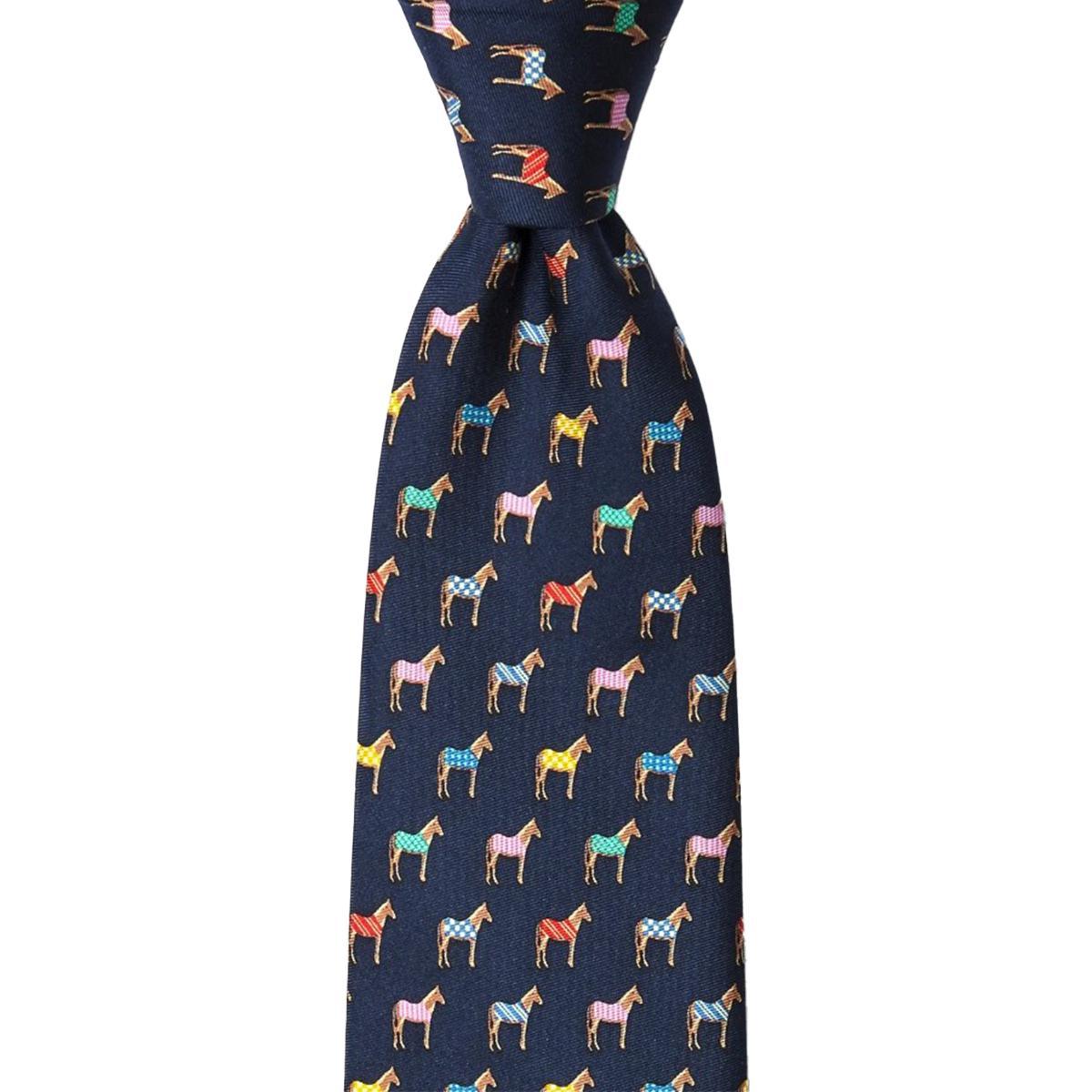 Wild Attire Inc. Horse Blankets Navy Blue Silk Tie