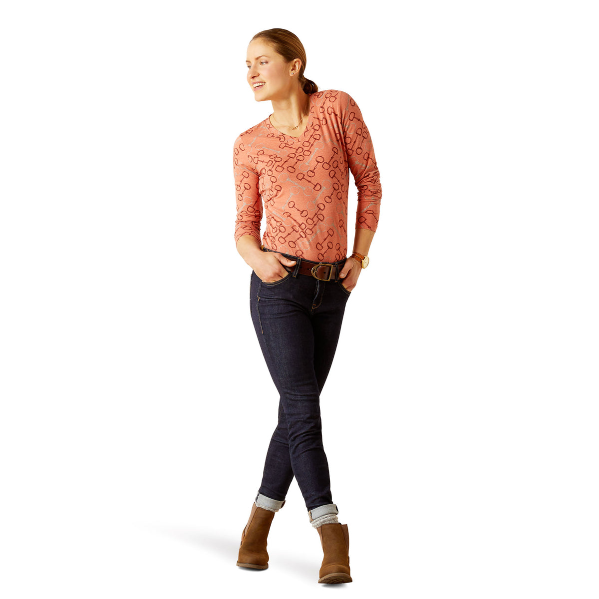 Ariat Women s Burnt Brick Bit Long Sleeve T Shirt Farm House Tack