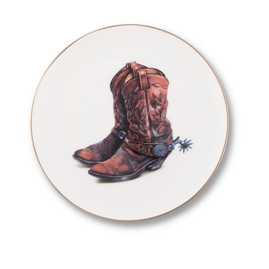 Vagabond House Amarillo Western Boot Pattern Bone China Round Salad Plate