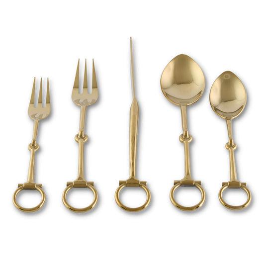 Vagabond House Bit  Five piece Flatware Set - Stainless Steel Shiny Gold