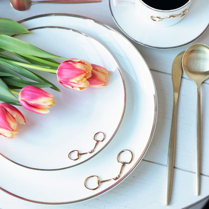 Vagabond House Gold Bit Bone China Round Salad / Dessert Plate Gold Rim