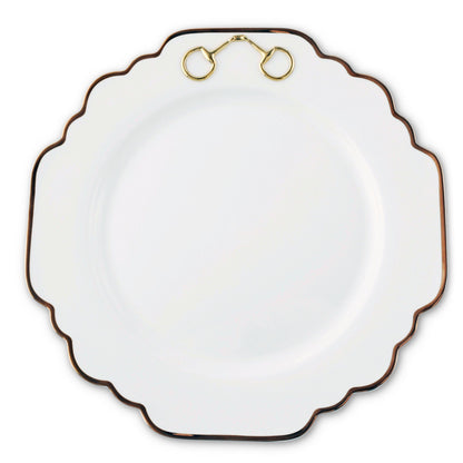 Vagabond House Gold Bit Bone China Scallop Dinner Plate Gold Rim