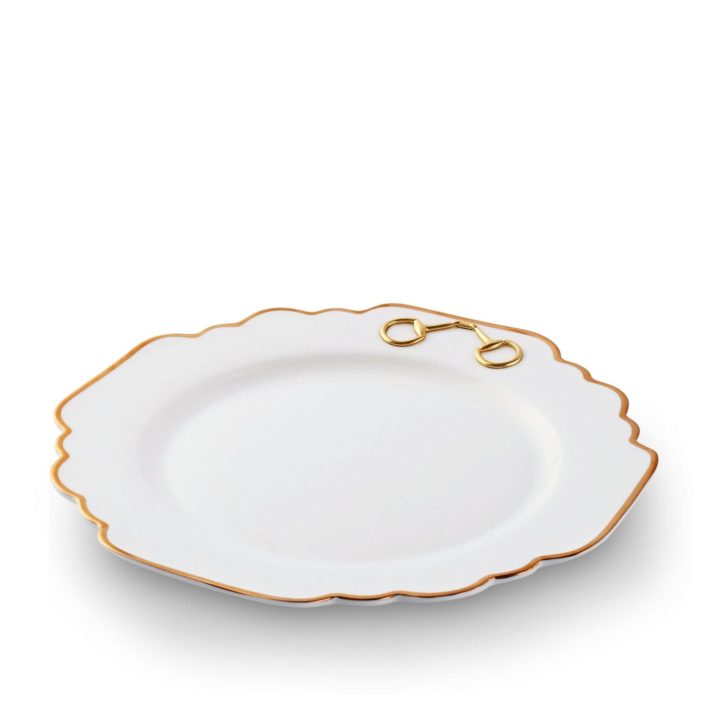 Vagabond House Gold Bit Bone China Scallop Dinner Plate Gold Rim