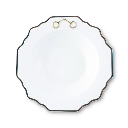 Vagabond House Gold Bit Bone China Scallop Soup Plate Gold Rim