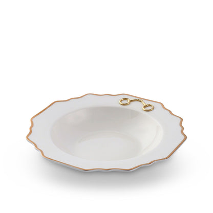 Vagabond House Gold Bit Bone China Scallop Soup Plate Gold Rim