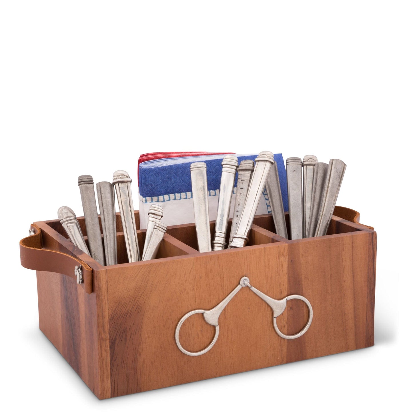 Vagabond House Flatware Caddy- Horse Bits Leather Handles