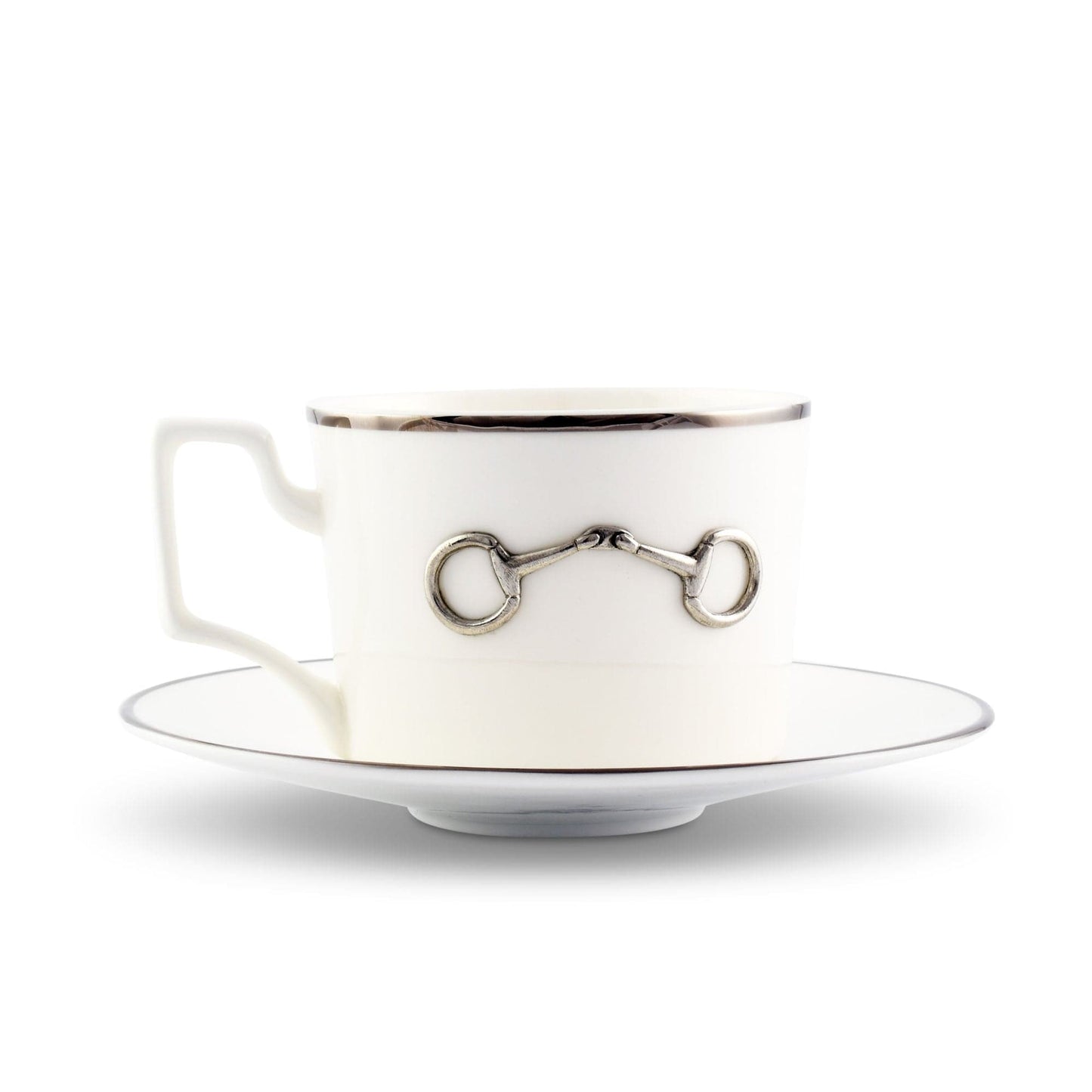 Vagabond House Pewter Bit Bone China Cup and Saucer Platinum Rim