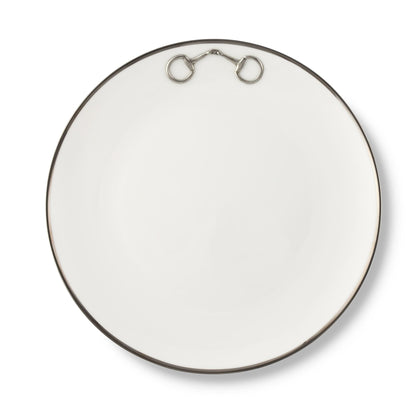 Vagabond House Pewter Bit Bone China Round Dinner Plate Platinum Rim