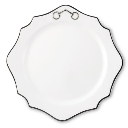 Vagabond House Pewter Bit Bone China Scallop Charger Plate Platinum Rim