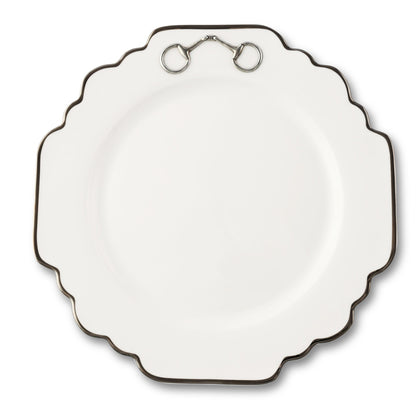 Vagabond House Pewter Bit Bone China Scallop Dinner Plate Platinum Rim