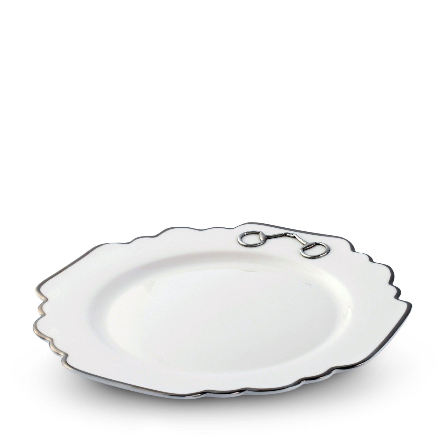 Vagabond House Pewter Bit Bone China Scallop Dinner Plate Platinum Rim