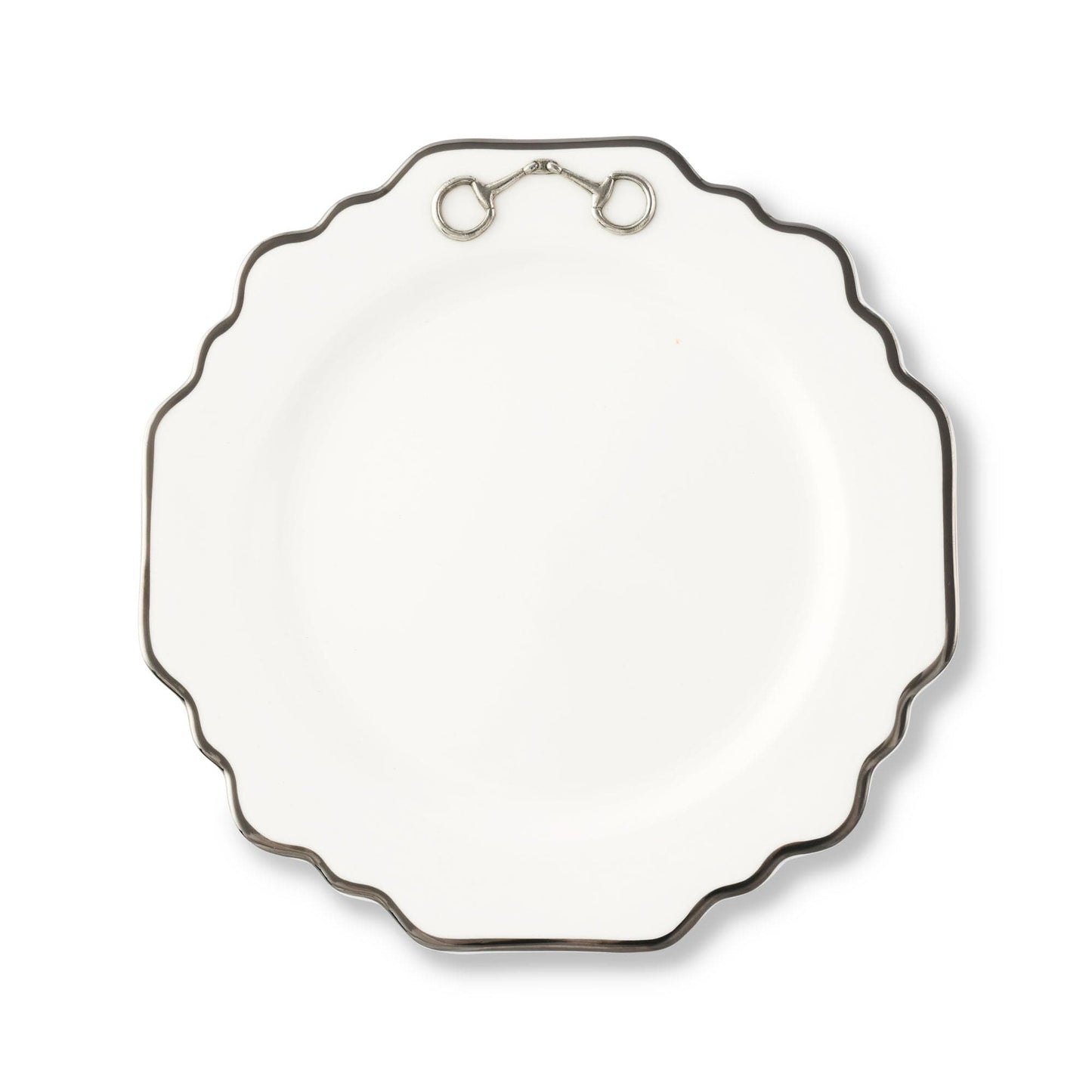 Vagabond House Pewter Bit Bone China Scallop Salad / Dessert Plate Platinum Rim