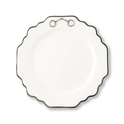 Vagabond House Pewter Bit Bone China Scallop Salad / Dessert Plate Platinum Rim