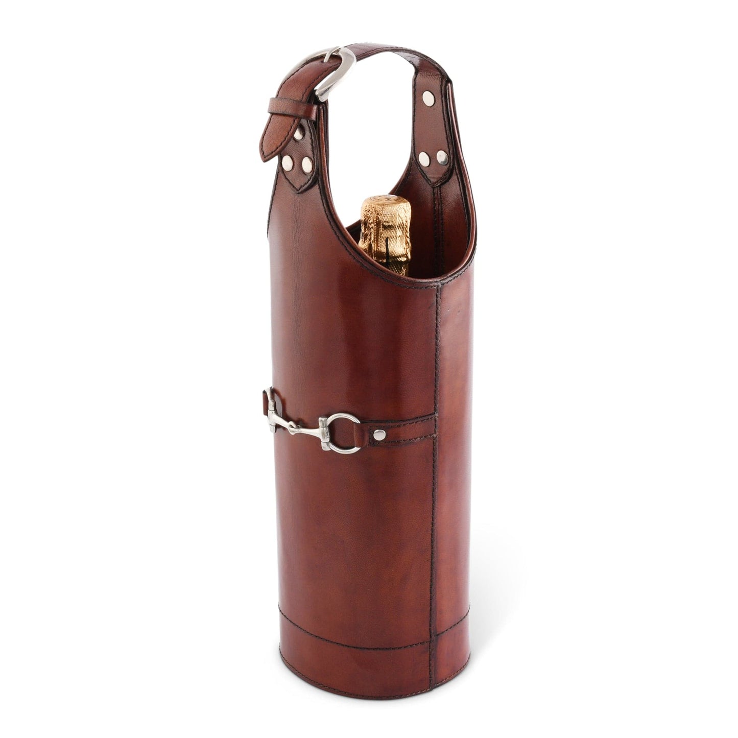 Vagabond House Premium Genuine Leather Bit Single Wine Bottle Carrier