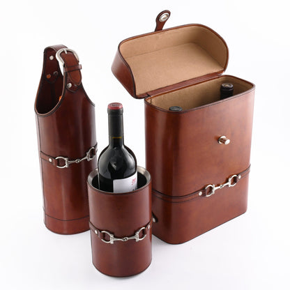 Vagabond House Premium Genuine Leather Bit Single Wine Bottle Carrier