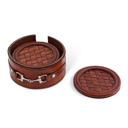 Vagabond House Premium Genuine Leather Coaster Set Bit - Set of 6