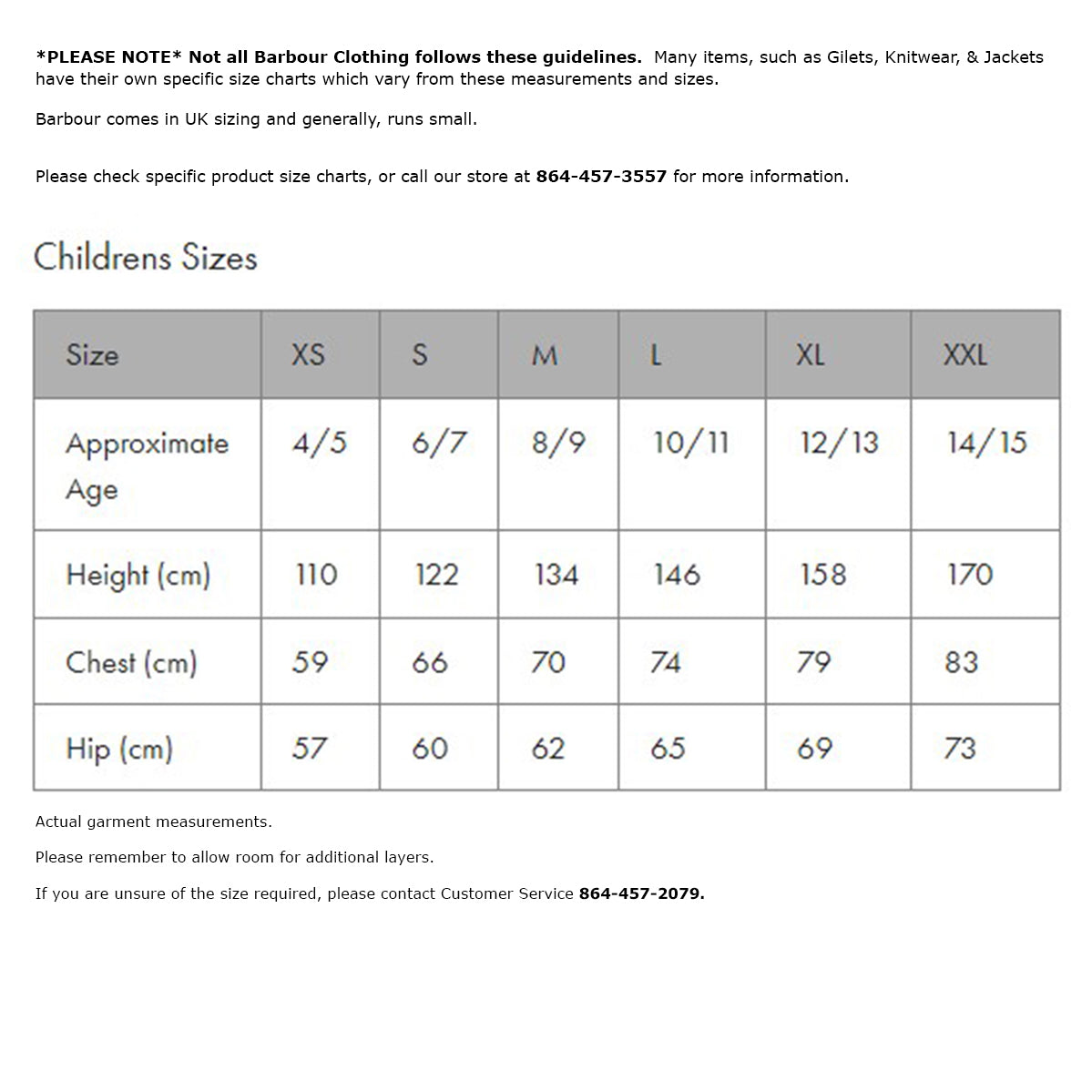 Barbour size shop chart