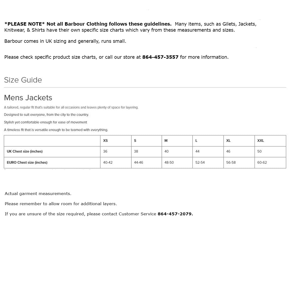 Barbour mens sales jacket sizing