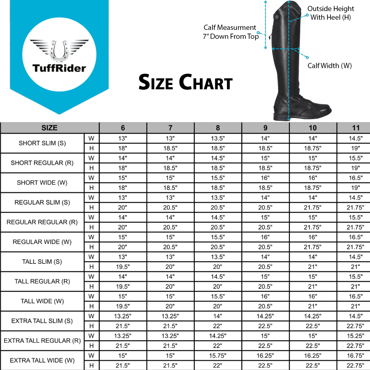 Tuffrider boots sale size chart